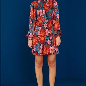 Farm Rio Garden Navy Smocked Dress